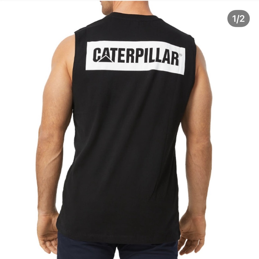 CAT Caterpillar Men’s Black & White Graphic Tank Top Size Large